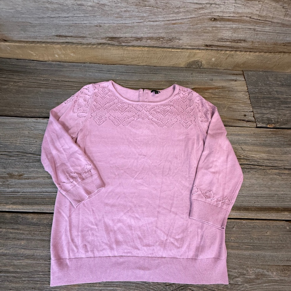 Talbots crewneck sweater, intricate design, pink, Lg
